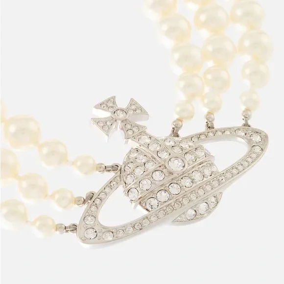 Vivienne Westwood Women's Three Row Pearl Choker - Platinum/Crystal - Picture 2 of 6